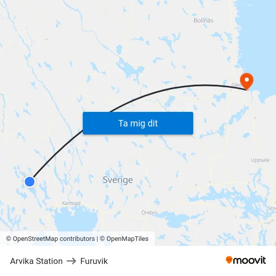 Arvika Station to Furuvik map