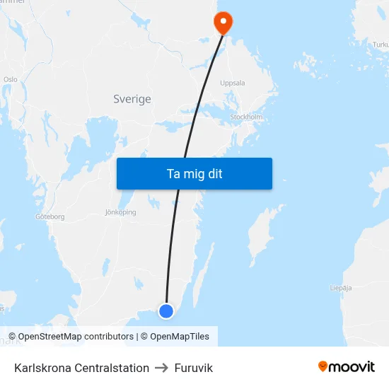 Karlskrona Centralstation to Furuvik map