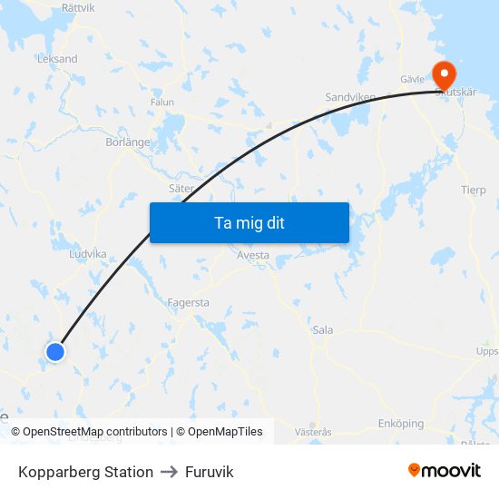 Kopparberg Station to Furuvik map