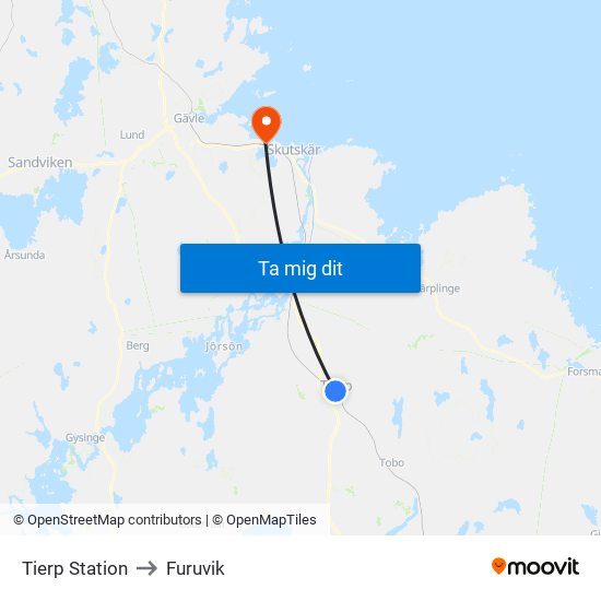 Tierp Station to Furuvik map