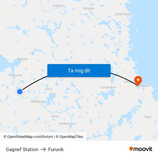 Gagnef Station to Furuvik map