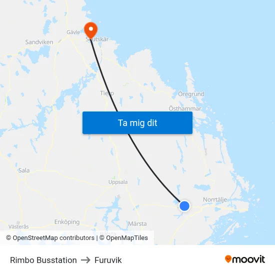 Rimbo Busstation to Furuvik map