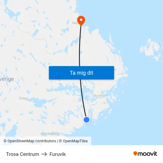 Trosa Centrum to Furuvik map