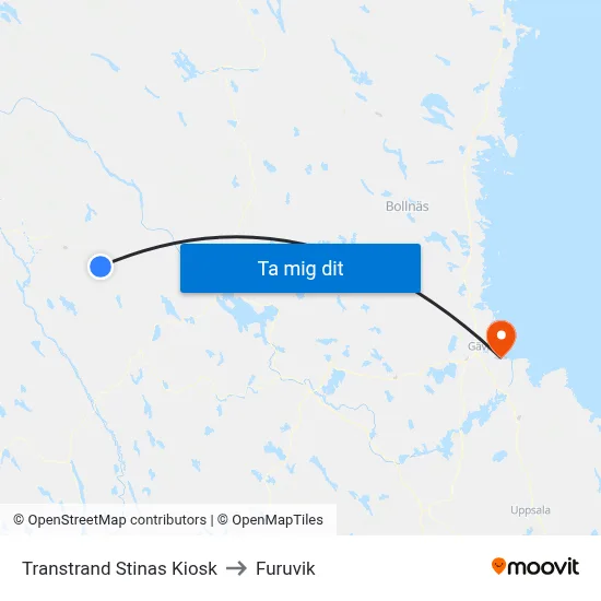 Transtrand Stinas Kiosk to Furuvik map