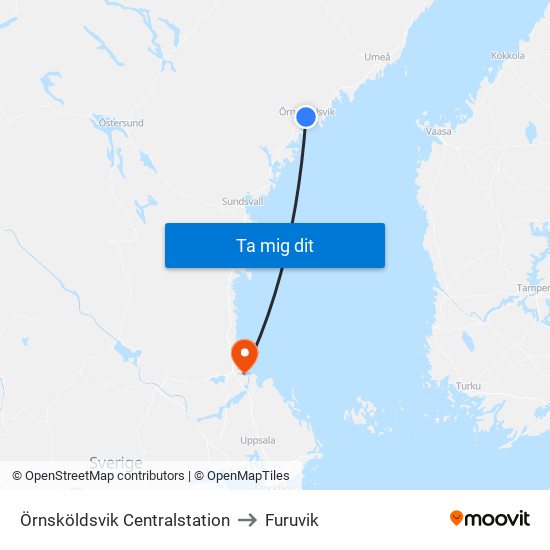 Örnsköldsvik Centralstation to Furuvik map