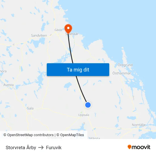 Storvreta Årby to Furuvik map