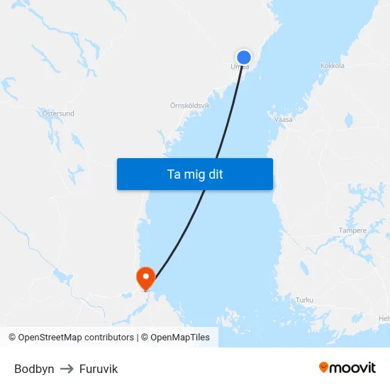 Bodbyn to Furuvik map