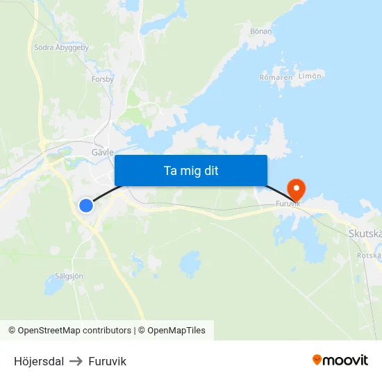 Höjersdal to Furuvik map