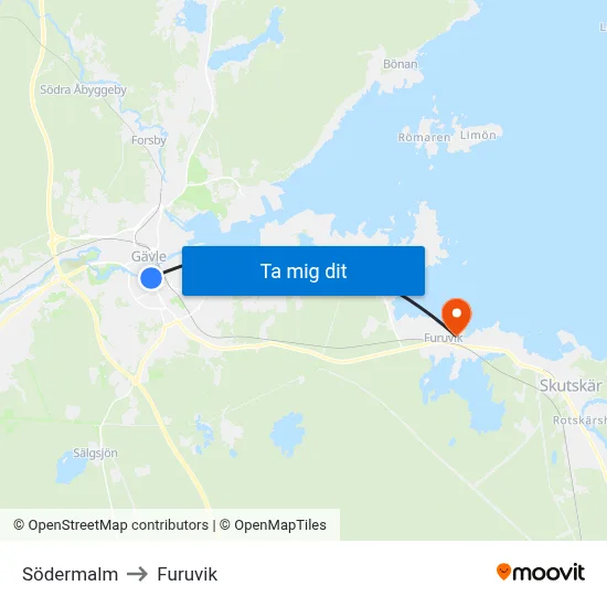 Södermalm to Furuvik map