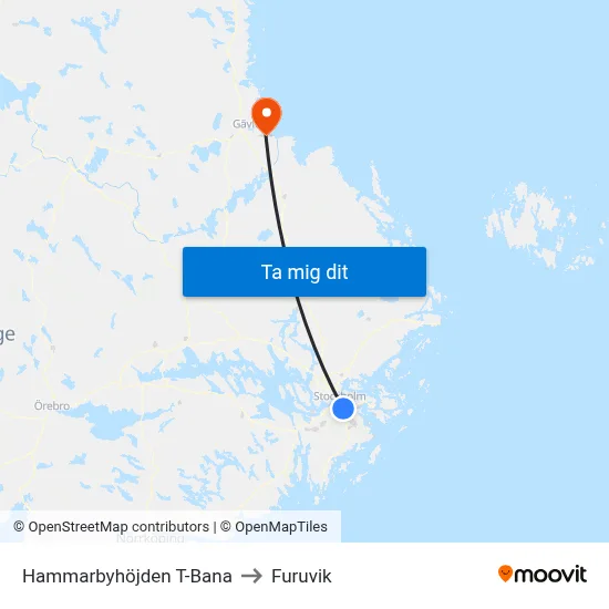 Hammarbyhöjden T-Bana to Furuvik map