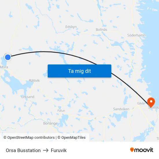 Orsa Busstation to Furuvik map