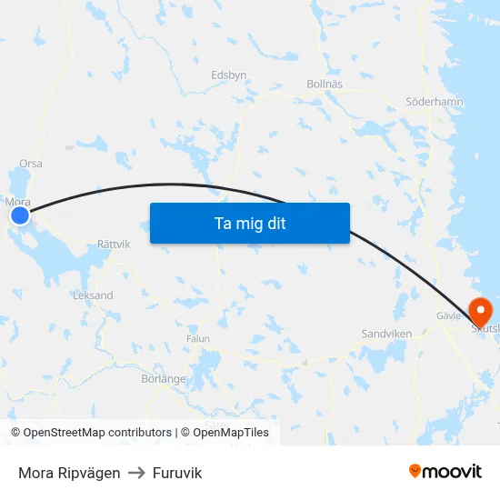 Mora Ripvägen to Furuvik map