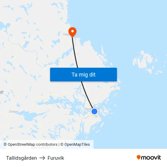 Tallidsgården to Furuvik map