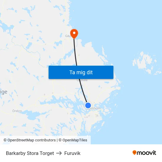 Barkarby Stora Torget to Furuvik map