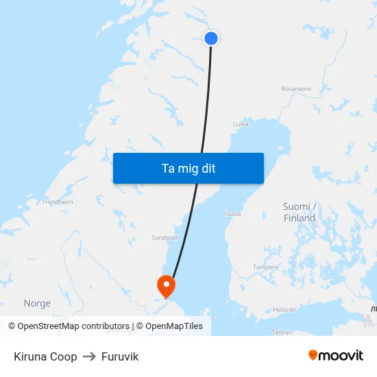 Kiruna Coop to Furuvik map