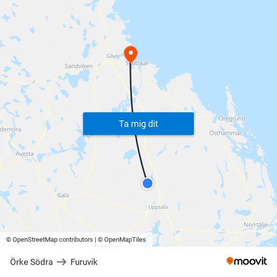 Örke Södra to Furuvik map