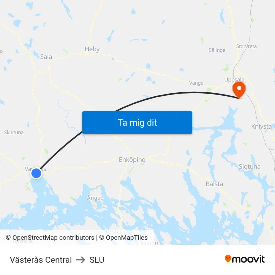 Västerås Central to SLU map