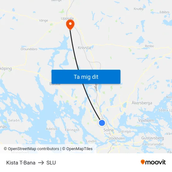 Kista T-Bana to SLU map