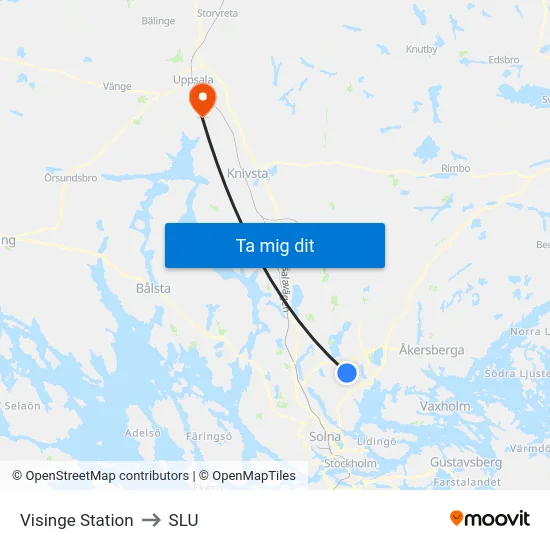 Visinge Station to SLU map