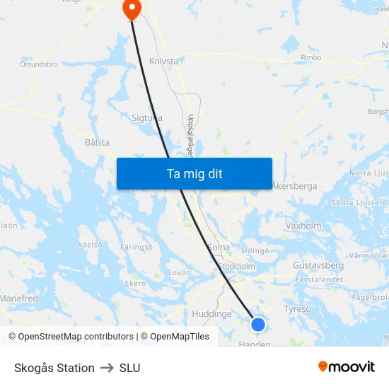 Skogås Station to SLU map