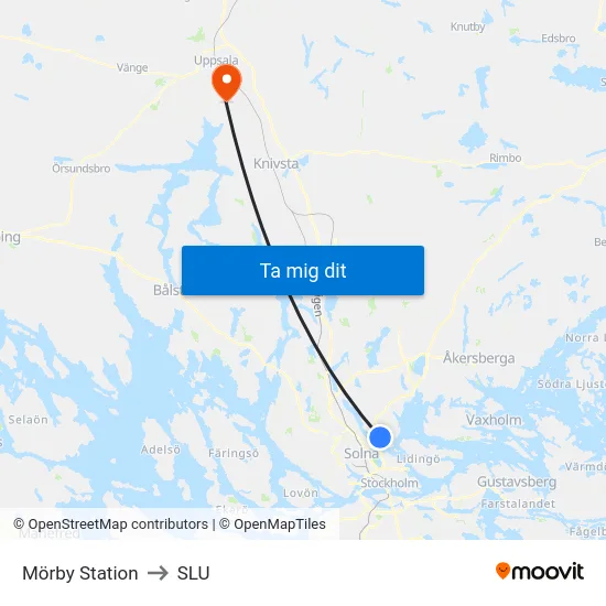 Mörby Station to SLU map