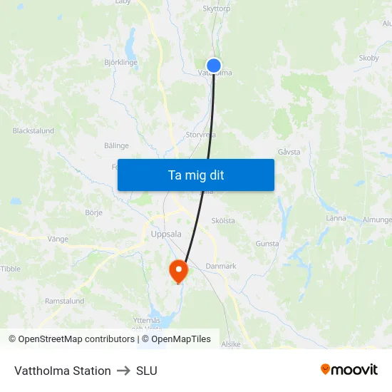 Vattholma Station to SLU map