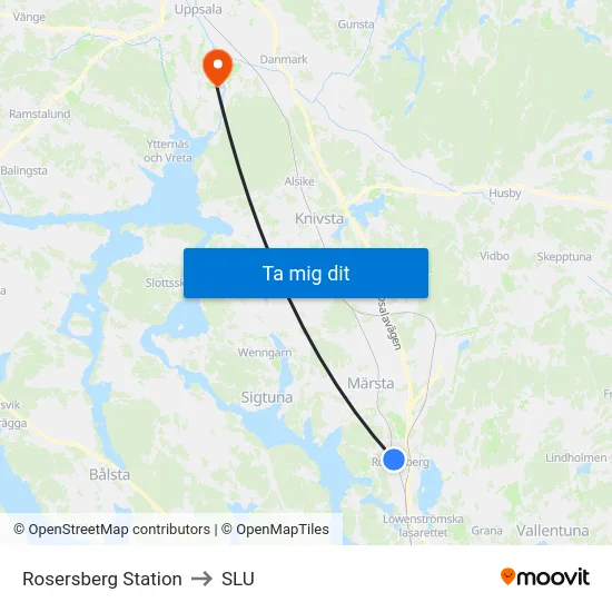 Rosersberg Station to SLU map