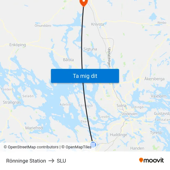Rönninge Station to SLU map