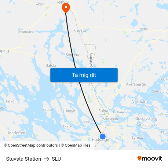 Stuvsta Station to SLU map