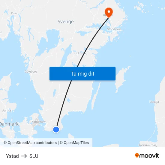 Ystad to SLU map