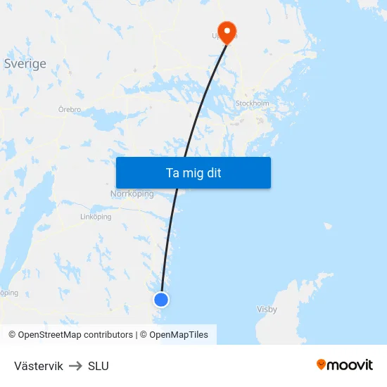Västervik to SLU map