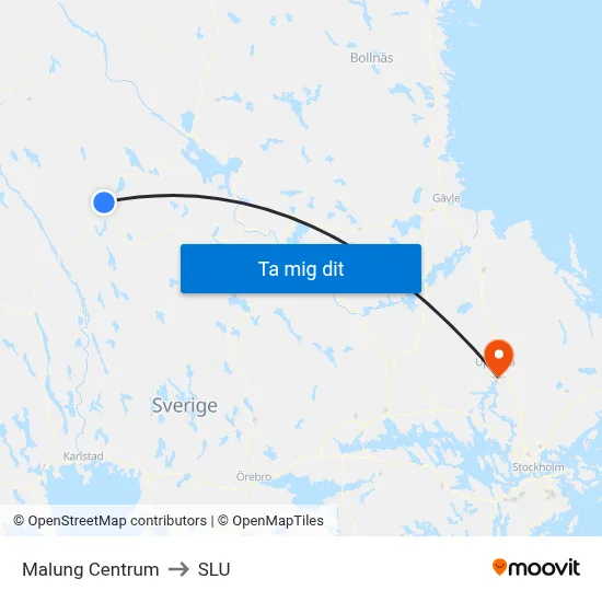 Malung Centrum to SLU map