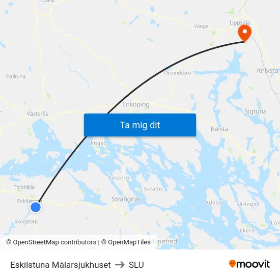 Eskilstuna Mälarsjukhuset to SLU map
