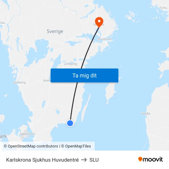 Karlskrona Sjukhus Huvudentré to SLU map