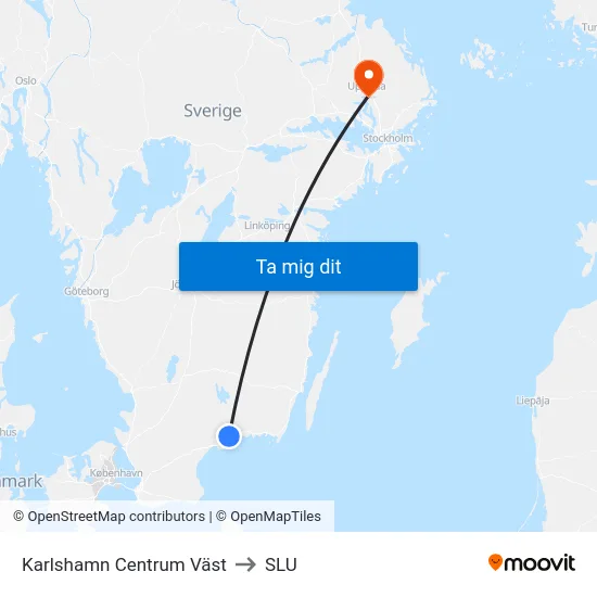 Karlshamn Centrum Väst to SLU map