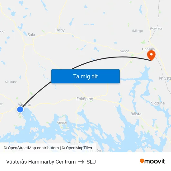 Västerås Hammarby Centrum to SLU map