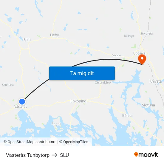 Västerås Tunbytorp to SLU map