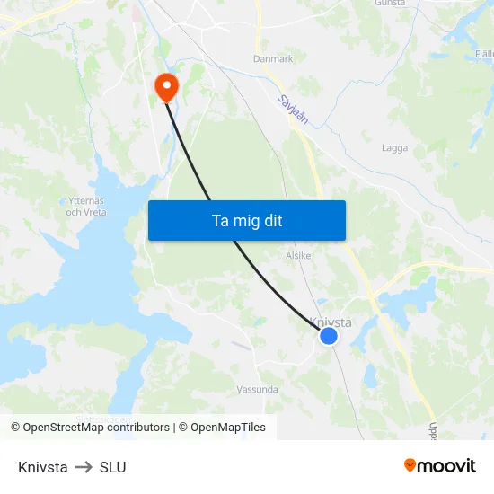 Knivsta to SLU map