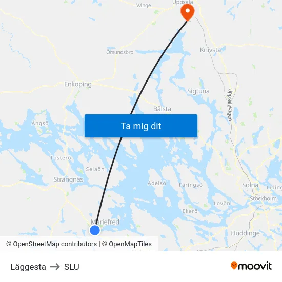 Läggesta to SLU map