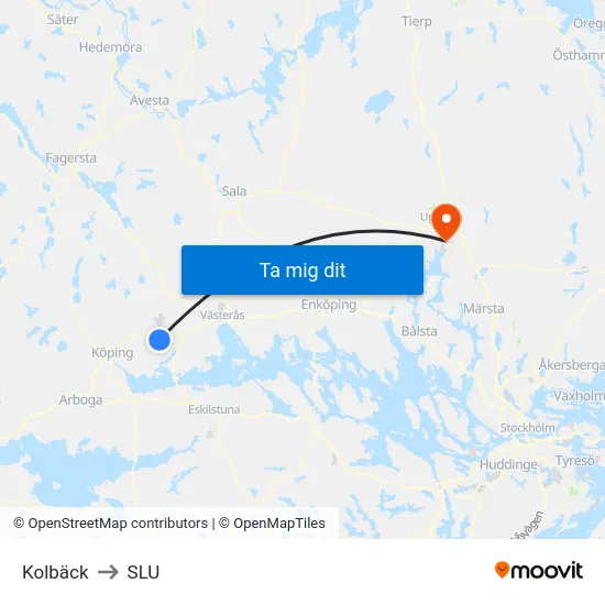 Kolbäck to SLU map