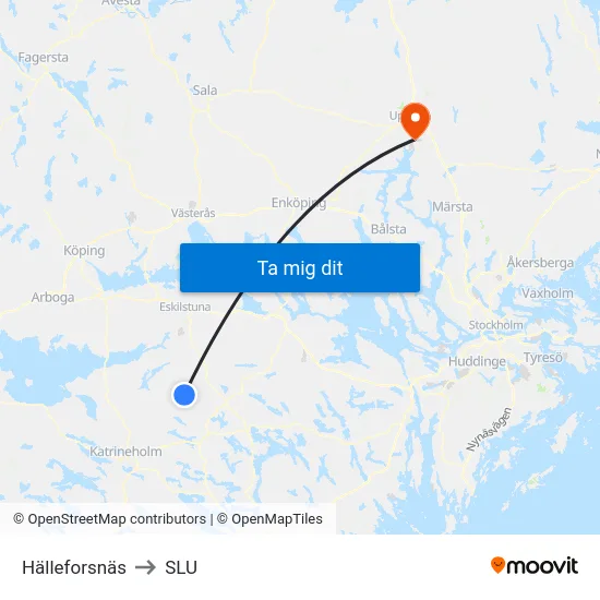Hälleforsnäs to SLU map