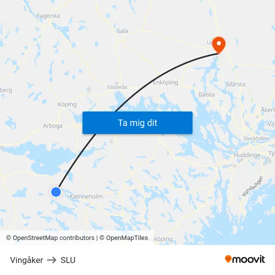 Vingåker to SLU map