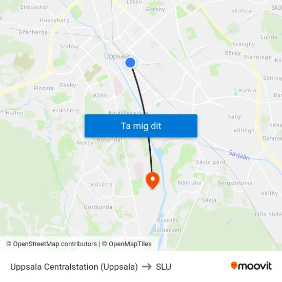Uppsala Centralstation (Uppsala) to SLU map