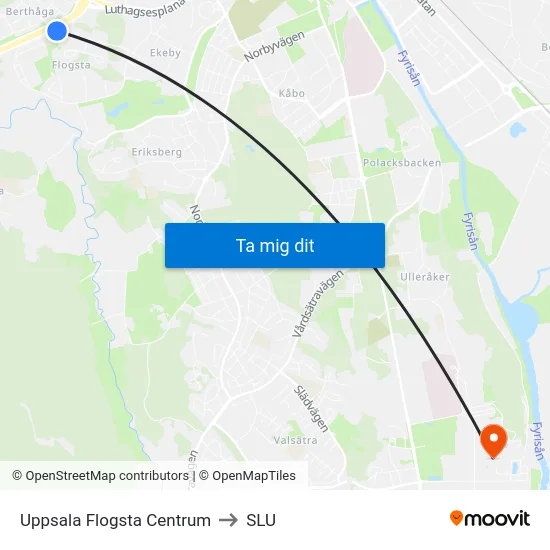 Uppsala Flogsta Centrum to SLU map