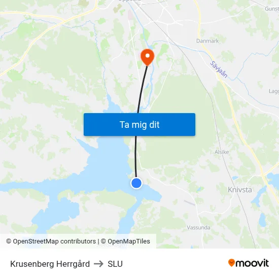 Krusenberg Herrgård to SLU map