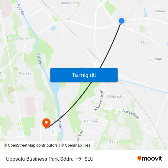 Uppsala Business Park Södra to SLU map