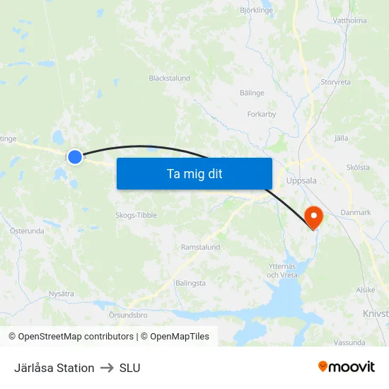 Järlåsa Station to SLU map