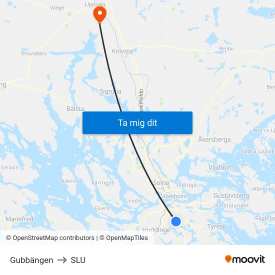 Gubbängen to SLU map