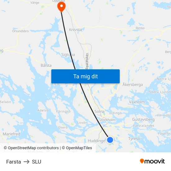 Farsta to SLU map