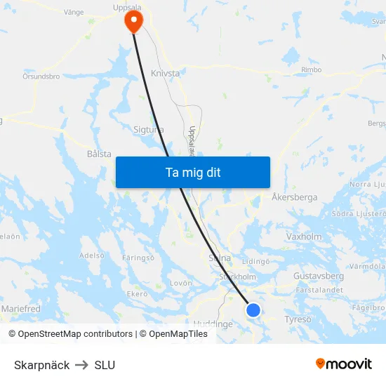 Skarpnäck to SLU map